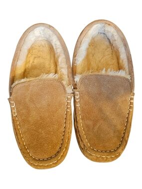 Lamo Tan Suede Moccasin Slippers with Shearling Lining